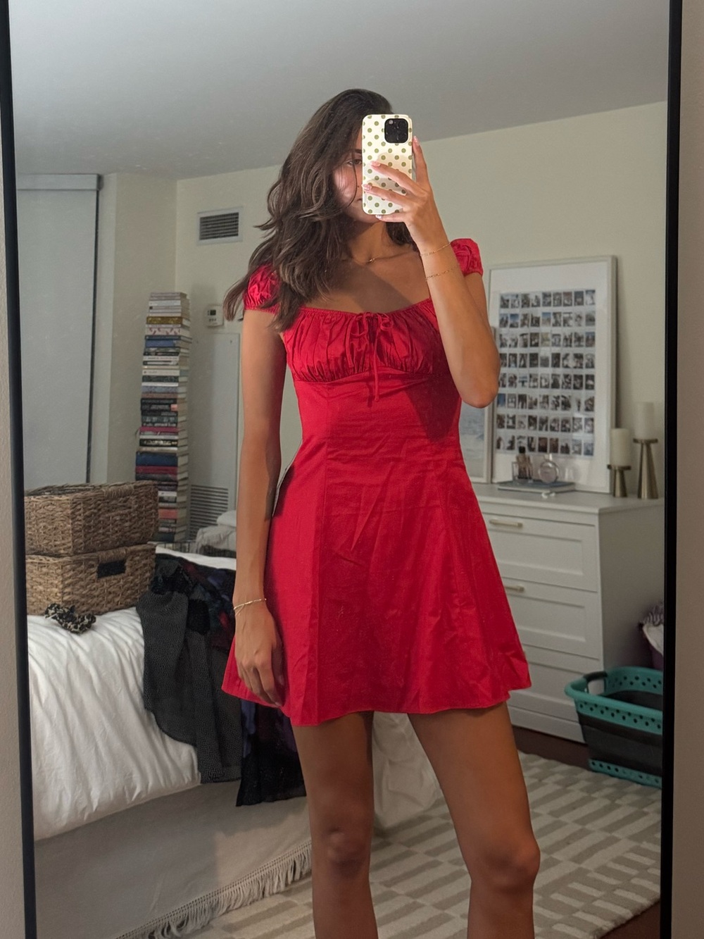 Astr Red Mini Dress with Puff Cap Sleeves